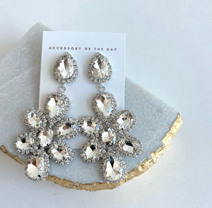 Silver Floral Rhinestone Earrings