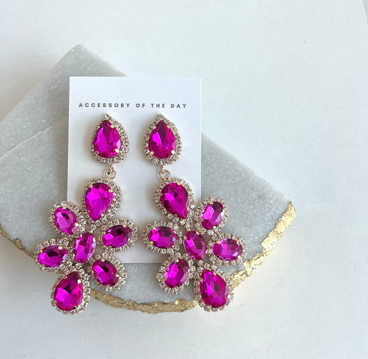 Pink Floral Rhinestone Earrings